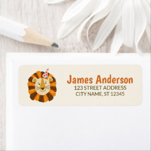 Trendy Cute Leeuw Met Feesthoed Retouradres Etiket