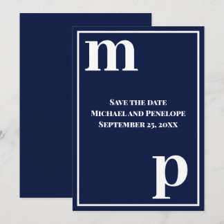 Trendy Cute Monogram Navy Blauwe Save the Date  Kaart