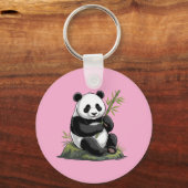 Trendy Cute Panda Bear With Greenery Bamboo Pink Sleutelhanger (Voorkant)