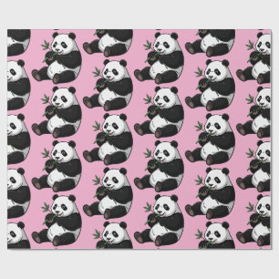 Trendy Cute Pandabeer Met Groene Bamboe Roze Cadeaupapier