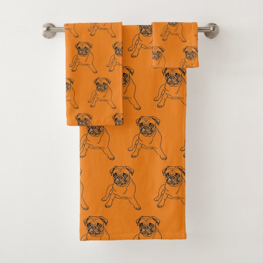 Trendy Cute Pug Dog Towel Set Bad Handdoek (Insitu)