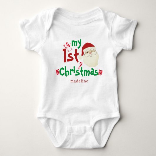 Trendy Cute Santa Claus My First Christmas Newborn Romper (Voorkant)