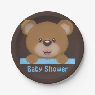Trendy Cute Teddy Bear Boy Baby shower Papieren Bordje