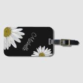 Trendy Daisies Personalized Black White Bagagelabel (Voorkant (horizontaal))