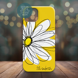 Trendy Daisy Floral Illustration - blackand yellow
