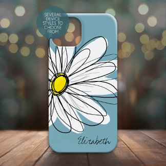 Trendy Daisy Floral Illustration Custom name iPhone 13 Mini Hoesje