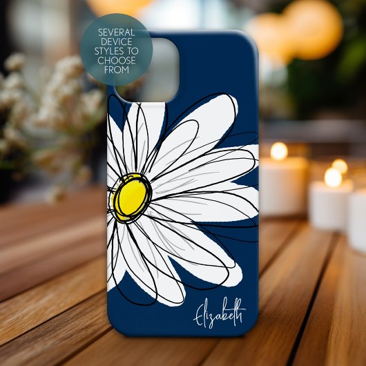 Trendy Daisy Floral Illustration Custom name Case-Mate iPhone Case