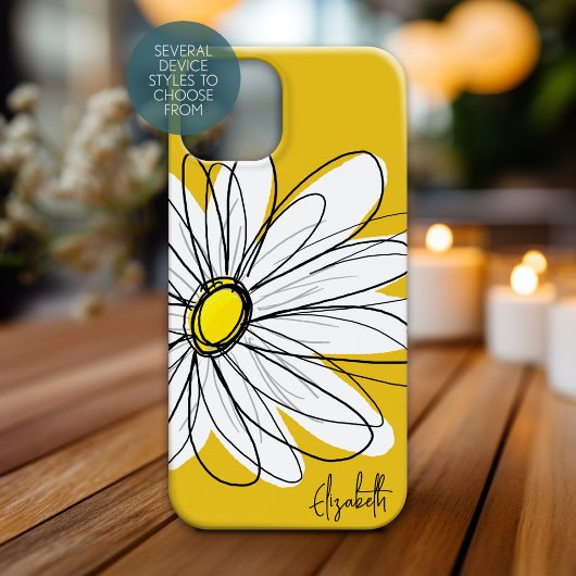 Trendy Daisy Floral Illustration Custom name Case-Mate iPhone Case