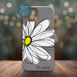 Trendy Daisy Floral Illustration - grijs en geel