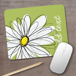 Trendy Daisy Floral Illustration - limoen en geel Muismat