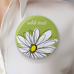 Trendy Daisy Floral Illustration - limoen en geel Ronde Button 5,7 Cm