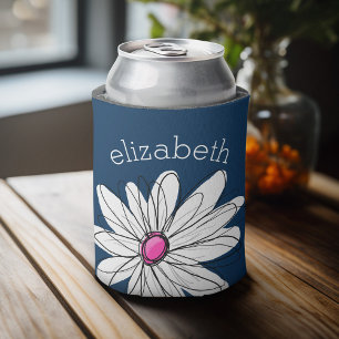Trendy Daisy Floral Illustration - marine and roze Blikjeskoeler