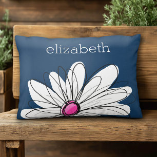 Trendy Daisy Floral Illustration - marine and roze Decoratief Kussen