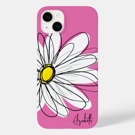 Trendy Daisy Floral Illustration - roze geel Case-Mate iPhone Case (Achterkant)