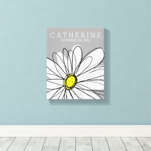 Trendy Daisy met grijs en geel Canvas Afdruk (Insitu (Houten vloer))