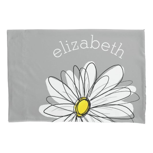 Trendy Daisy met grijs en geel Kussensloop (Voorkant)