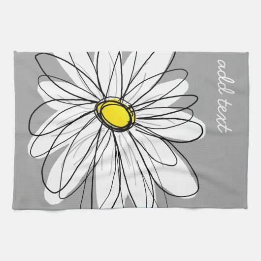 Trendy Daisy met grijs en geel Theedoek (Horizontaal)