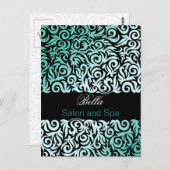 trendy damask aqua business Dankuwel Kaarten (Voorkant / Achterkant)