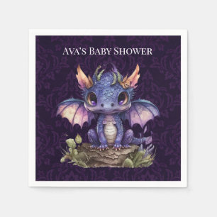 Trendy Damask Paarse Dragon Girl Boy Baby shower Servet