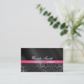 Trendy Damask Pink en Black Visitekaartje 2 Sided (Staand voorkant)
