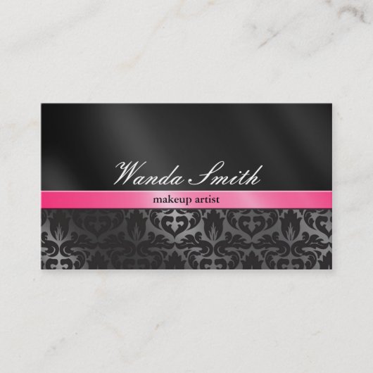 Trendy Damask Pink en Black Visitekaartje 2 Sided (Voorkant)