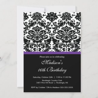 Trendy Damask Sweet Sixteen Birthday Uitnodiging