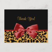 Trendy Dank u zwart en goud Leopard rood lint Briefkaart (Voorkant)