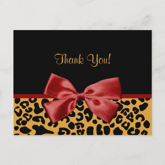 Trendy Dank u zwart en goud Leopard rood lint Briefkaart (Voorkant)