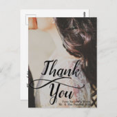 Trendy dank u zwart script foto bruiloft briefkaart (Voorkant / Achterkant)