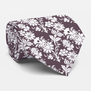 Trendy Dark Mauve Paarse Bloemen Groomsmen Huwelij Stropdas