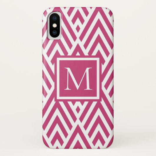 Trendy Deep Pink Monogram Arrow Diamond Pattern Case-Mate iPhone Case (Achterkant)