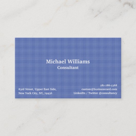 Trendy Denim Blue Checkered Pattern Modern Elegant Visitekaartje (Voorkant)