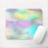 Trendy Diamonds Lips Rainbow Holographic Muismat (Met muis)