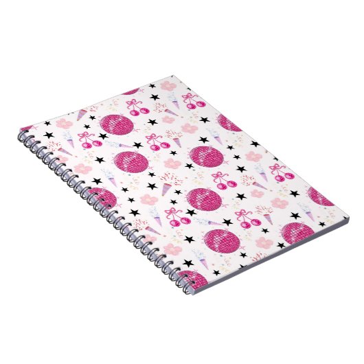 Trendy Disco Celebration Party Seamless Pattern Notitieboek (Rechterzijde)