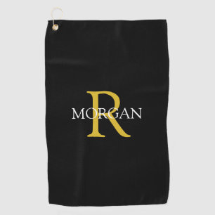 Trendy DIY Monogram & naam, Gold/White Text, zwart Golfhanddoek
