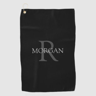 Trendy DIY Monogram & Naam, Grijze Tekst, Zwart Golfhanddoek