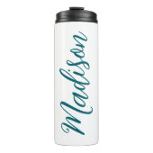 Trendy Donker Turquoise Handgeschreven Script Cust Thermosbeker (Voorkant)
