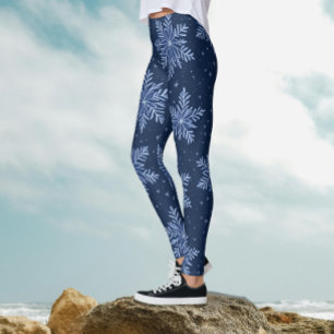 Trendy donkerblauw nachtwinter sneeuwvlokpatroon leggings