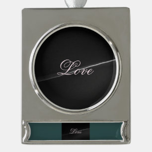 Trendy Donkergrijze Golf Liefde Bruiloft Calligraf Verzilverd Banner Ornament