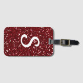 Trendy donkerrode glitters monogram initiaal bagagelabel (Voorkant (horizontaal))
