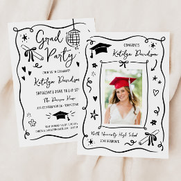 Trendy Doodle Afstudeerfeest Foto Kaart