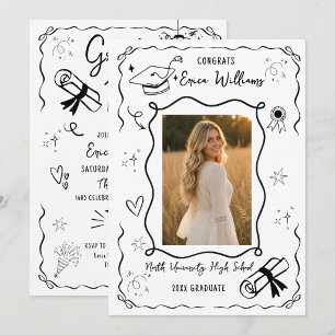 Trendy Doodle Afstudeerfeest Foto Kaart