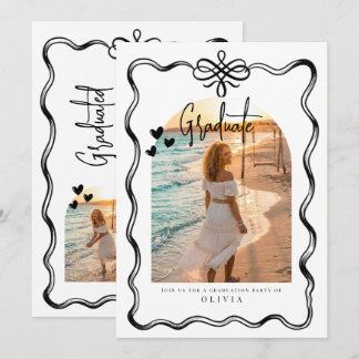 Trendy Doodle Afstudeerfeest Foto Uitnodiging, Afs Kaart