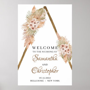 Trendy Dried Palm Pampas Grass Wooden Arch Welkom Poster