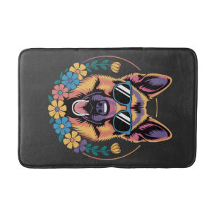 Trendy Duitse Herder in bloemstijl Badmat