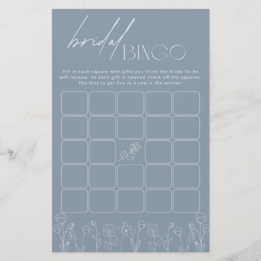 Trendy Dusty Blue Floral Vrijgezellenfeest Bingo G (Voorkant)