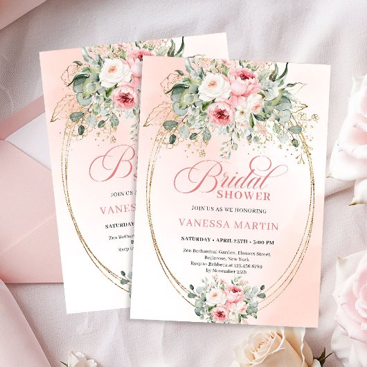 Trendy Dusty Pink Floral Bridal Shower Invitation
