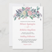 Trendy Dusty Roos Floral bruiloft Kaart (Voorkant)