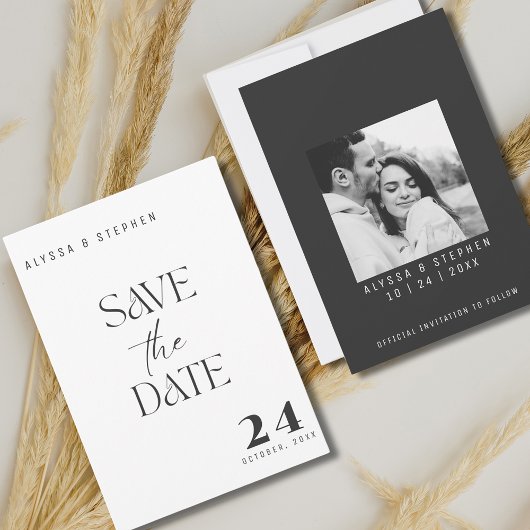 Trendy Eenvoudige Zwarte en Witte Foto Save The Date