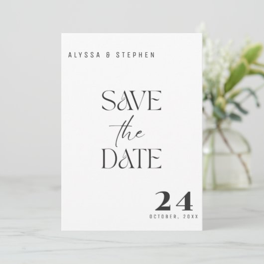 Trendy Eenvoudige Zwarte en Witte Foto Save The Date (Staand voorkant)